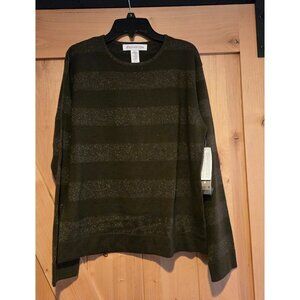 New! Jones New York Women L Green Sparkle Stripe Merino Wool Blend Sweater